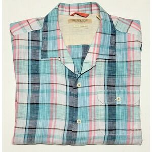 Tommy Bahama Island Modern Fit Linen Plaid Camp‎ Shirt Men's XLX XL